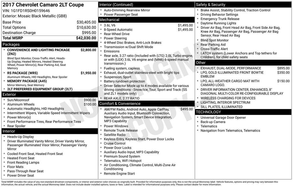 2017 Chevrolet Camaro 2LT 2LT