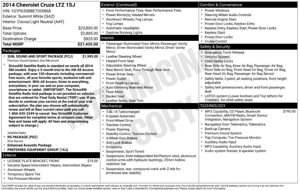 2014 Chevrolet Cruze LTZ