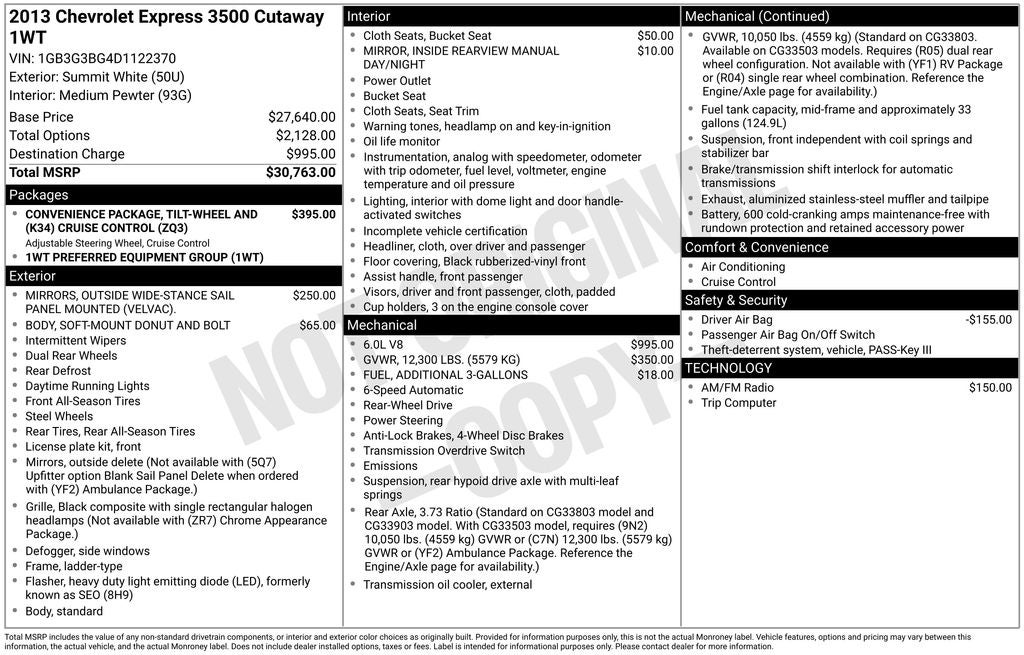 2013 Chevrolet Express 3500 Work Van Cutaway