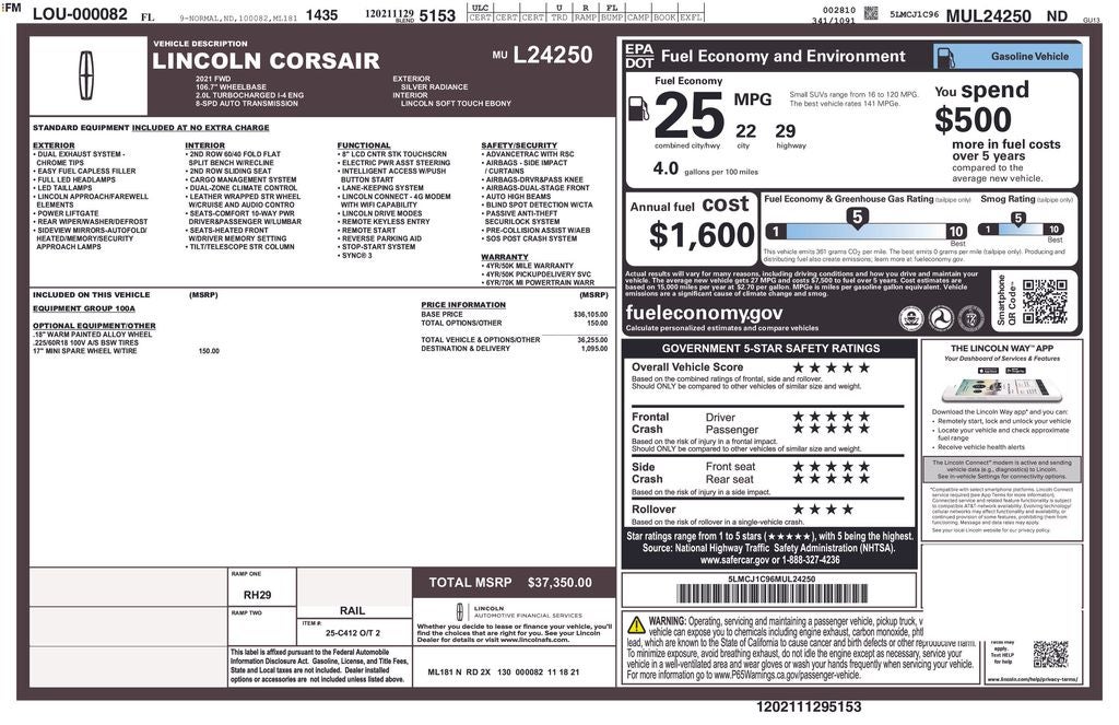 2021 Lincoln Corsair Standard